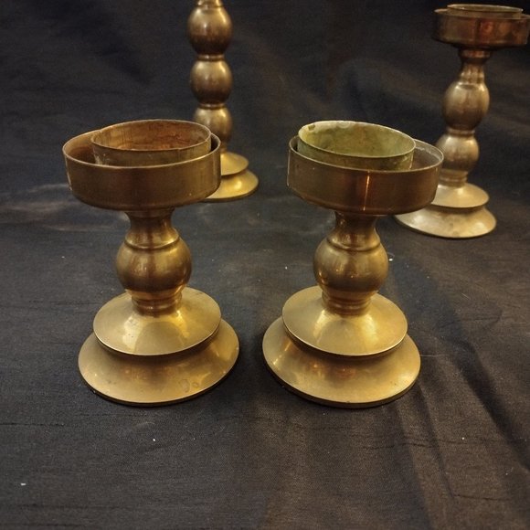 ANTIQUE Set of Mid Century Brass Candlesticks + Holders - Picture 2 of 6